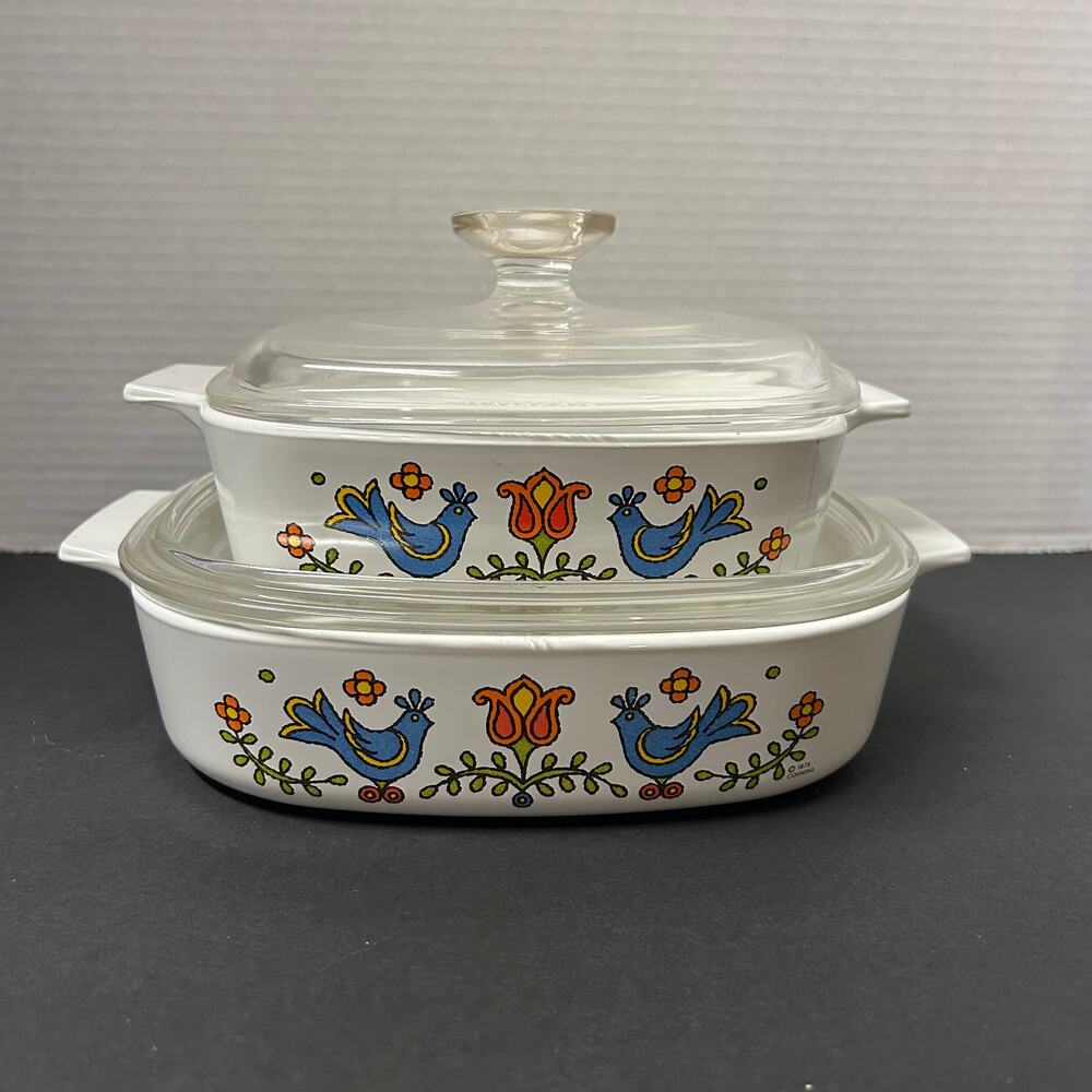 Vintage 1975 Corning Ware Country Festival Bluebird Friendship Casserole Dishes